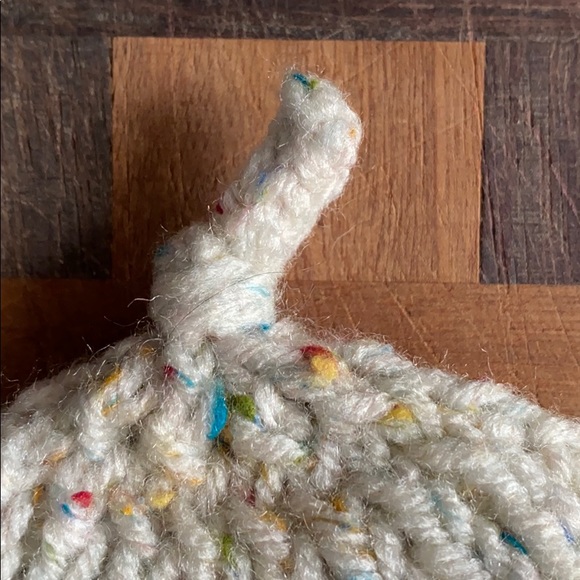 Cream White Multi Colored Speckled Knit Beanie Hat - Picture 4 of 6